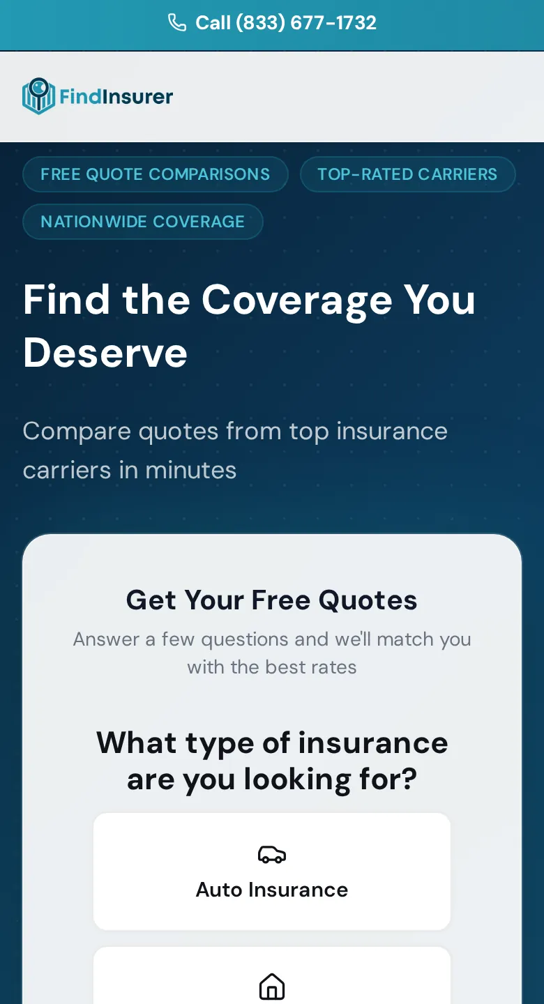 FindInsurer landing page on a phone
