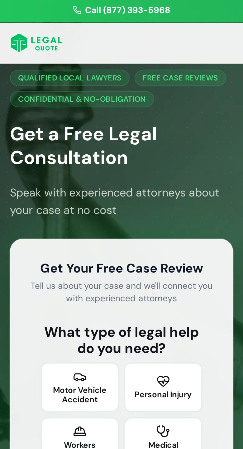 LegalQuote landing page on a phone